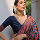Vishnu Weaves Women's Navy-Blue Silk Woven Saree with Blouse - Swadesiicart