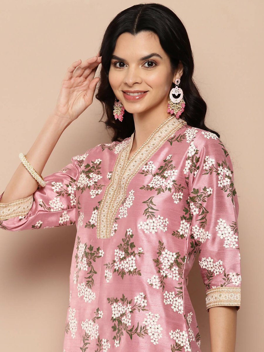 Ahalyaa Women's Traditional wear Kurta Set - Pink | Swadesiicart
