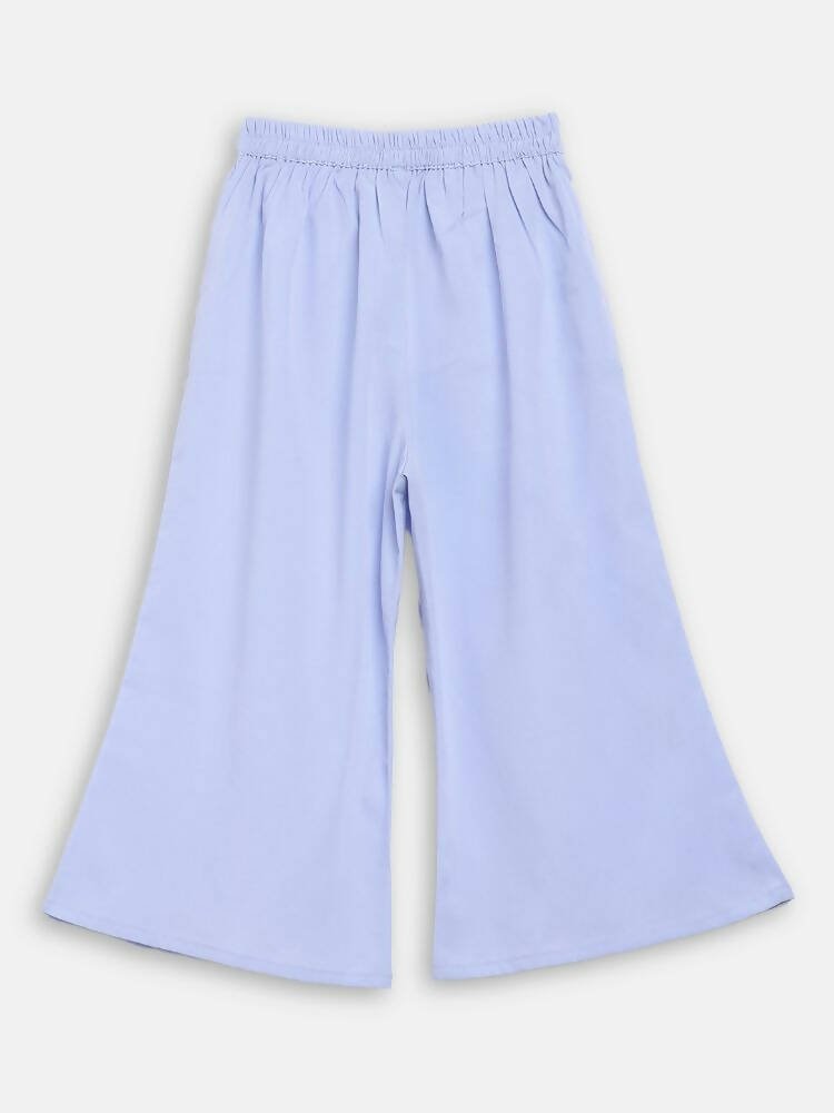 Ahalyaa Blue Net Kids Kurta Palazzo Sets For Girls | Swadesiicart
