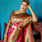 Vishnu Weaves Women's Wine Patola Banarasi Silk Meenakari Zari Woven Saree with Blouse - Swadesiicart