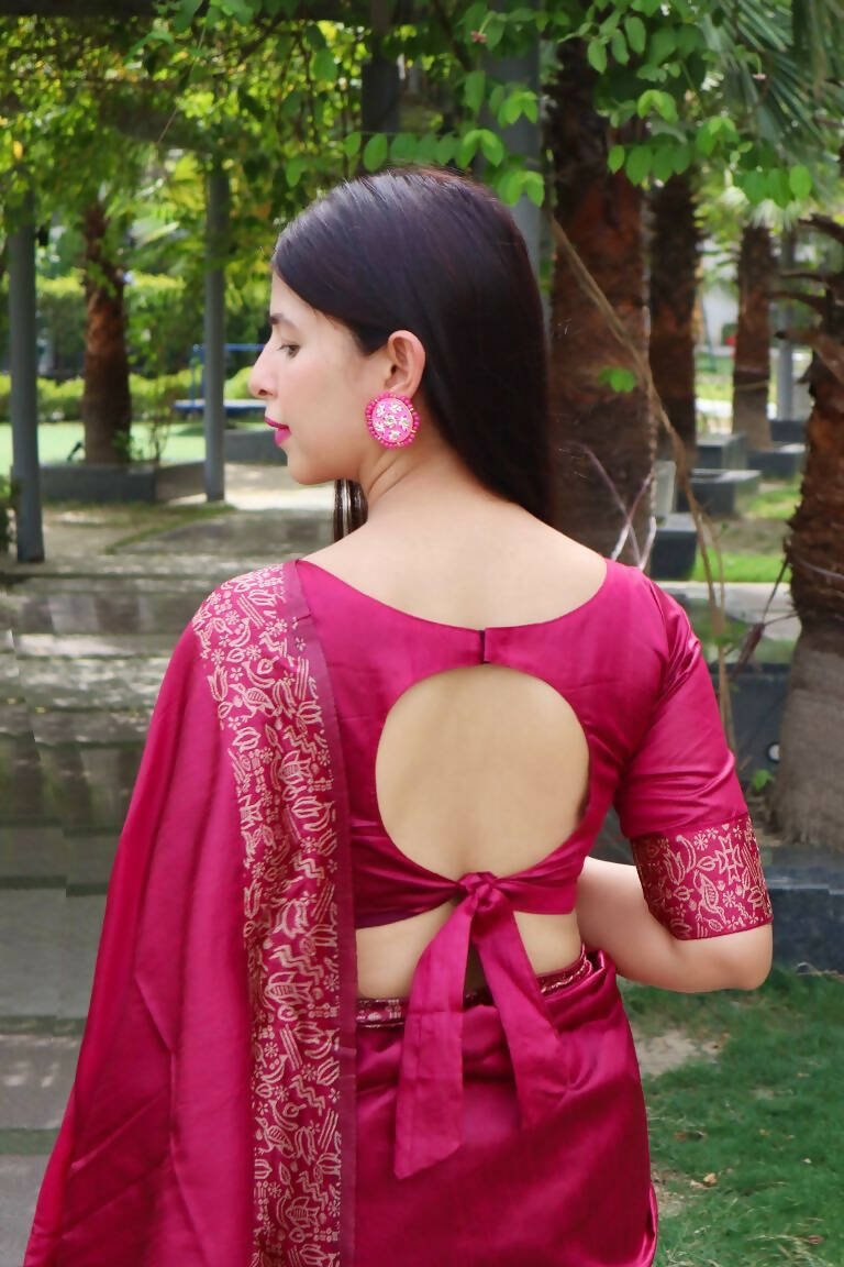 Vishnu Weaves Women's Pink Handloom Raw Silk Woven Border Saree with Unstitched Blouse - Swadesiicart
