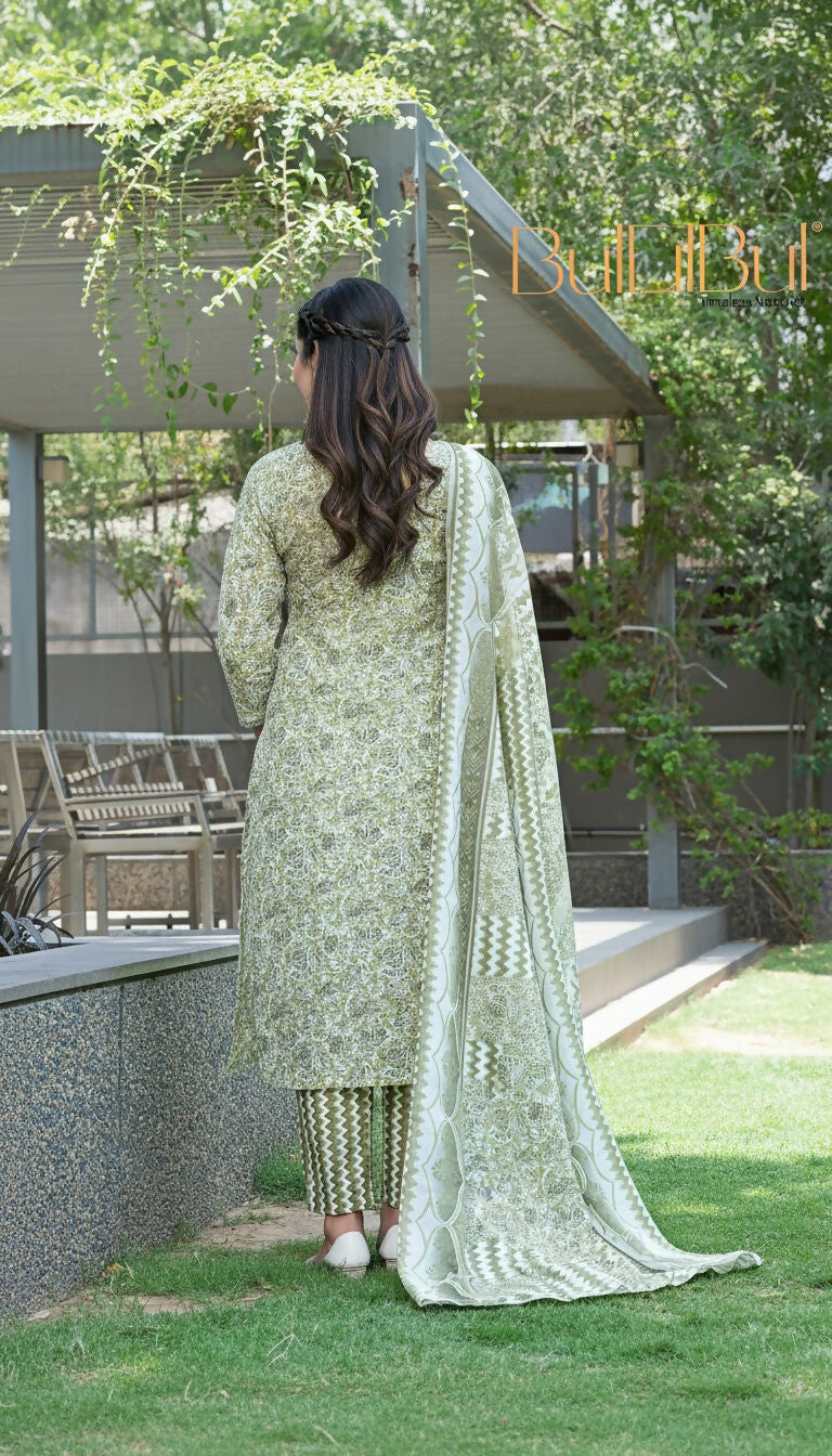 BulBul Fashionista Green Cotton Kurta Set with Dupatta - Swadesiicart