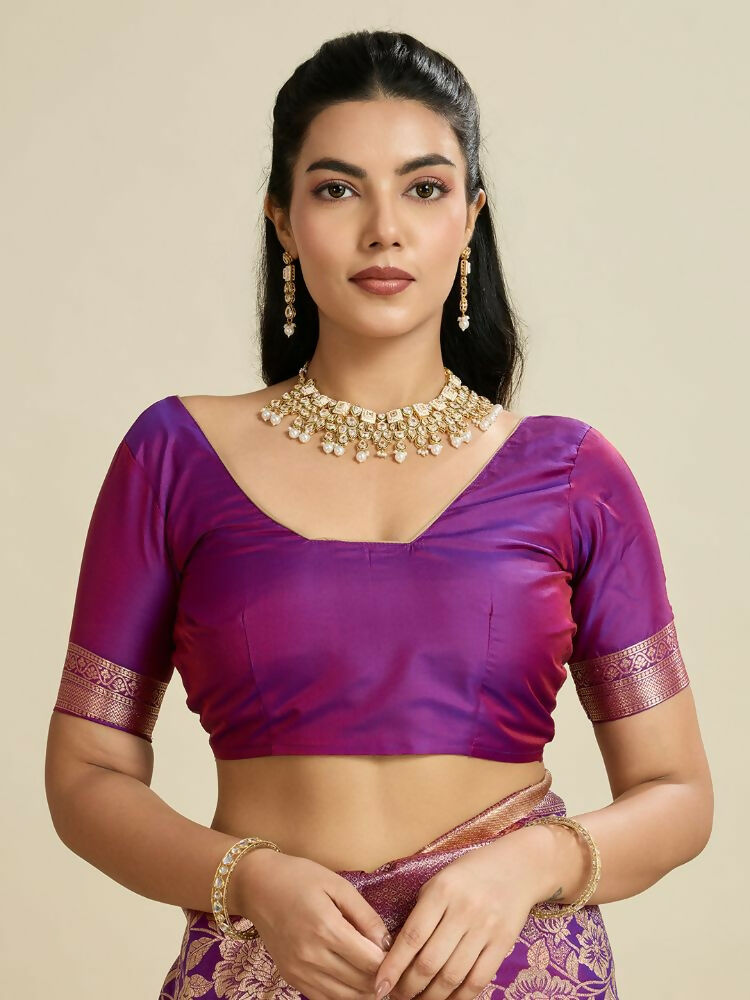 Vishnu Weaves Women's Purple Banarasi Silk Zari Woven Saree with Blouse - Swadesiicart