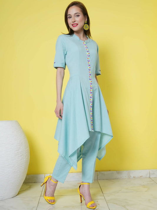Women Republic Light Blue Cotton Kurta Set | Swadesiicart