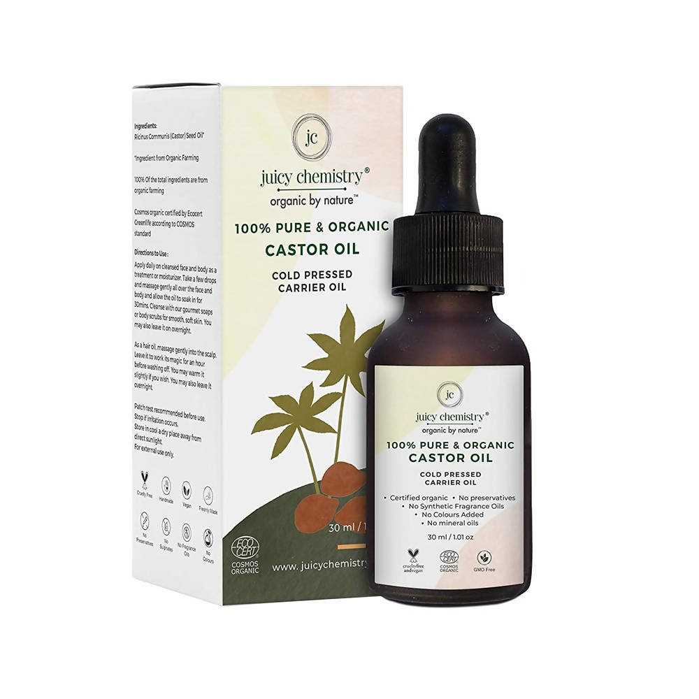 Juicy Chemistry Pure & Organic Castor Cold Pressed Carrier Oil - Swadesiicart