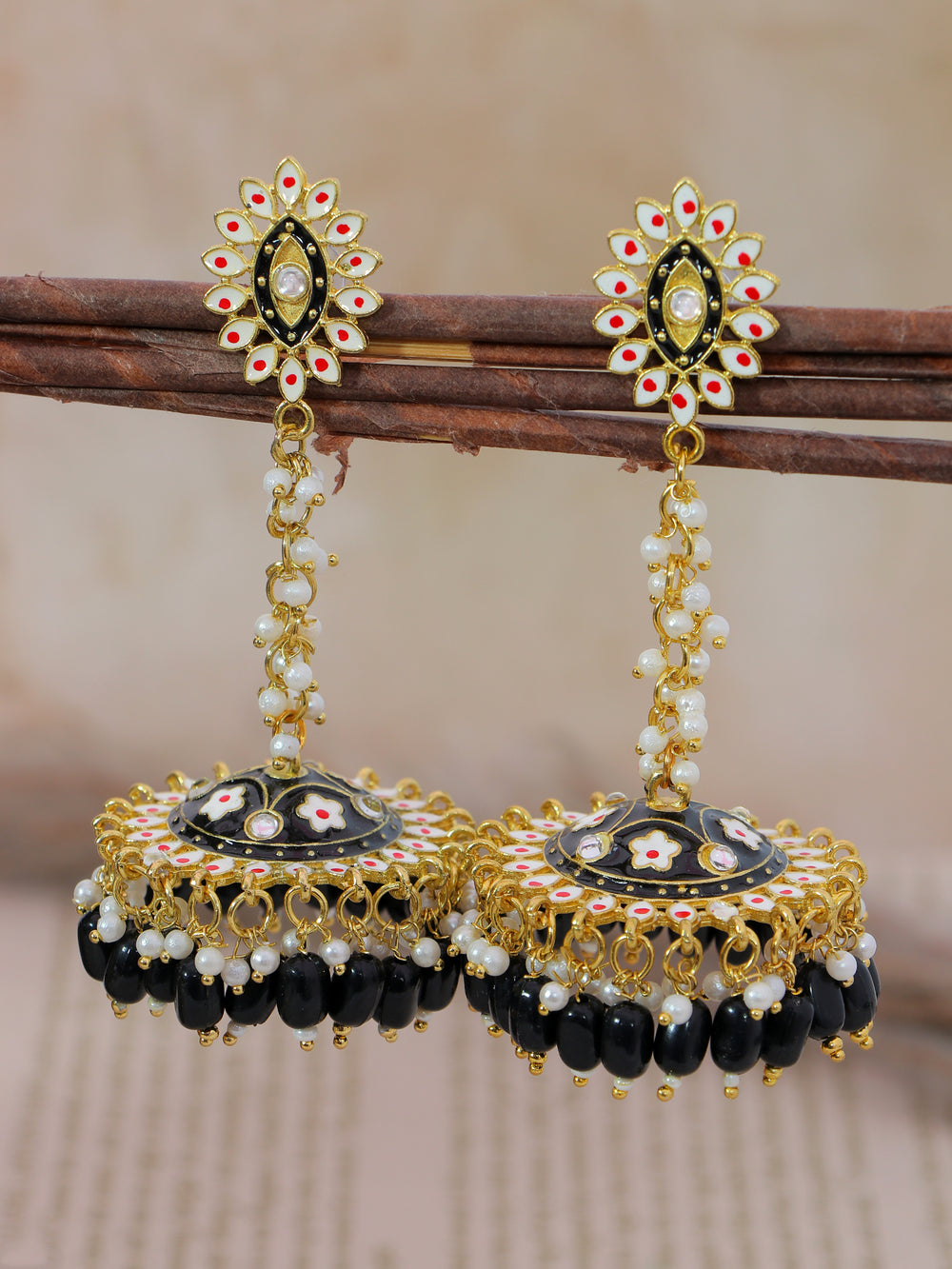 Stylish Partywear Black Meenakari Jhumki Earrings for Womens by House of Ree | Swadesiicart