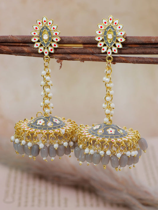 Stylish Partywear Gray Meenakari Jhumki Earrings for Womens by House of Ree | Swadesiicart