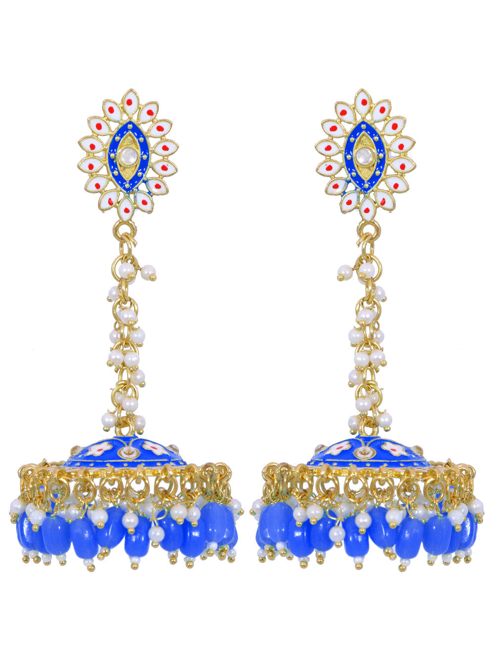 Stylish Partywear Blue Meenakari Jhumki Earrings for Womens by House of Ree | Swadesiicart