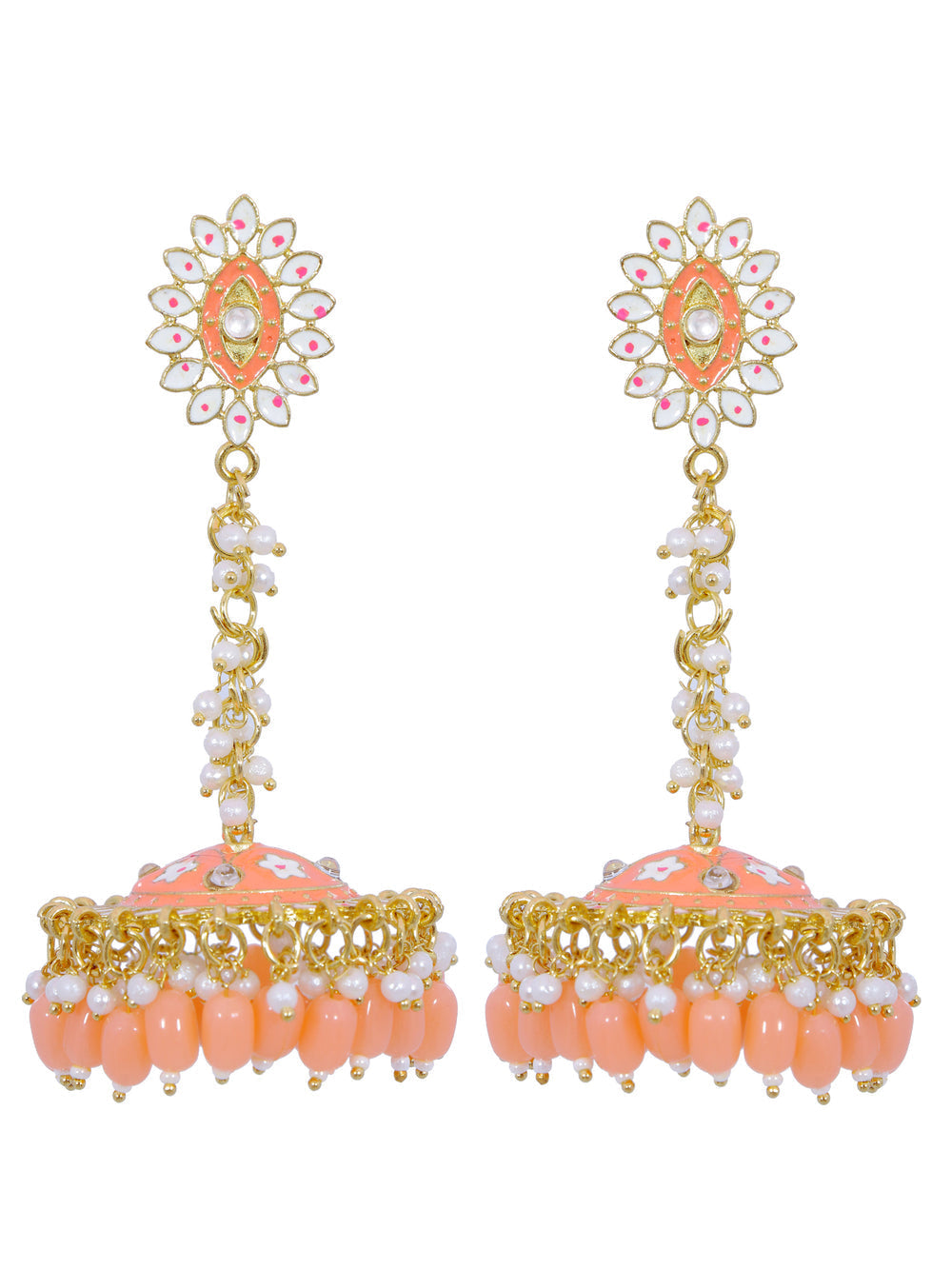 Stylish Partywear Orange Meenakari Jhumki Earrings for Womens by House of Ree | Swadesiicart