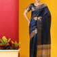 Vishnu Weaves Women's Navy Blue Tussar Silk Zari Woven Saree with Blouse - Swadesiicart