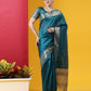 Vishnu Weaves Women's Teal Blue Tussar Silk Zari Woven Saree with Blouse - Swadesiicart