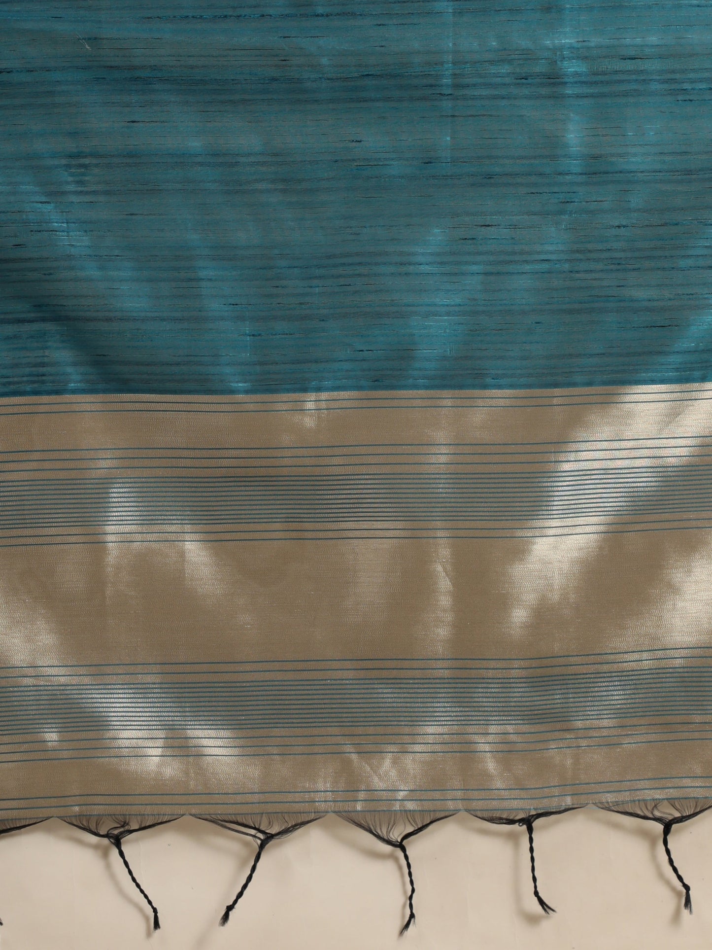 Vishnu Weaves Women's Teal Blue Tussar Silk Zari Woven Saree with Blouse - Swadesiicart
