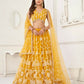 Aastha Fashion Mustard Yellow Butterfly Net White Cotton Thread Work And Sequence Work Embroidery Wedding Wear Lehenga Choli