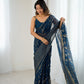 Lorenvalley Fashion Rama Solo Georgette Superb Finishing Foils Print & Fancy Zalar Lace in Border Saree with Blouse - Swadesiicart