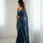 Lorenvalley Fashion Rama Solo Georgette Superb Finishing Foils Print & Fancy Zalar Lace in Border Saree with Blouse - Swadesiicart