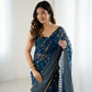 Lorenvalley Fashion Rama Solo Georgette Superb Finishing Foils Print & Fancy Zalar Lace in Border Saree with Blouse - Swadesiicart
