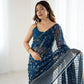 Lorenvalley Fashion Rama Solo Georgette Superb Finishing Foils Print & Fancy Zalar Lace in Border Saree with Blouse - Swadesiicart