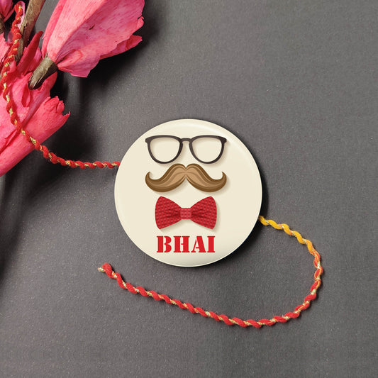 Indianvibez Moustache Bhai Metal Rakhi with Fridge Magnet - Kids Rakhi - Swadesiicart