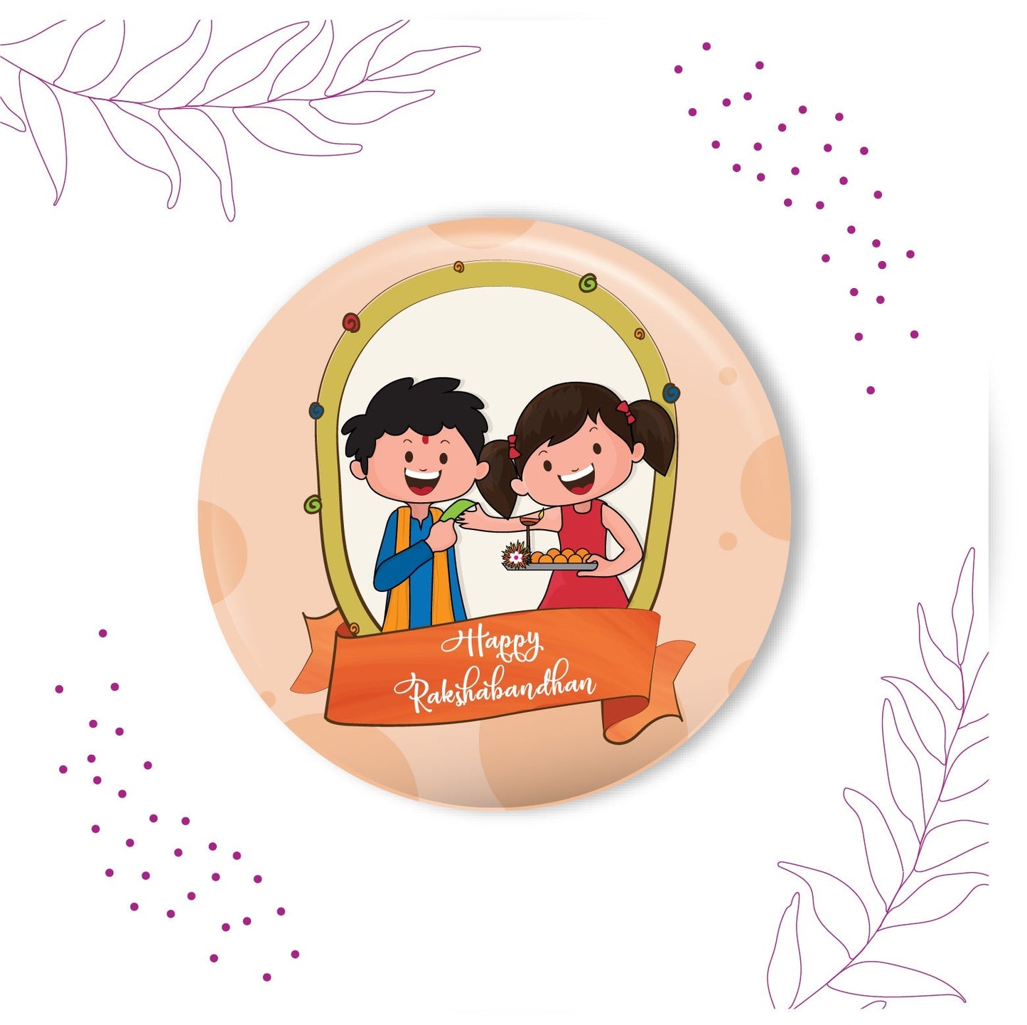 Indianvibez Happy Raksha Bandhan Metal Rakhi with Fridge Magnet - Kids Rakhi - Swadesiicart