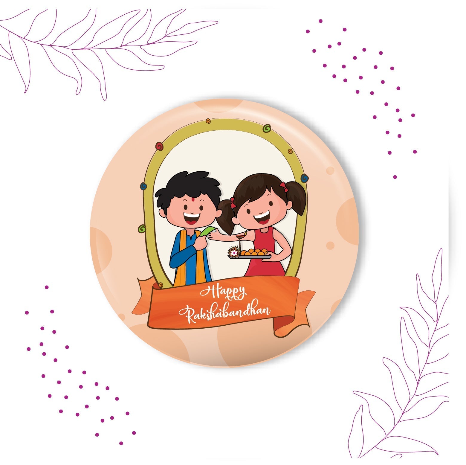 Indianvibez Happy Raksha Bandhan Metal Rakhi with Fridge Magnet - Kids Rakhi - Swadesiicart