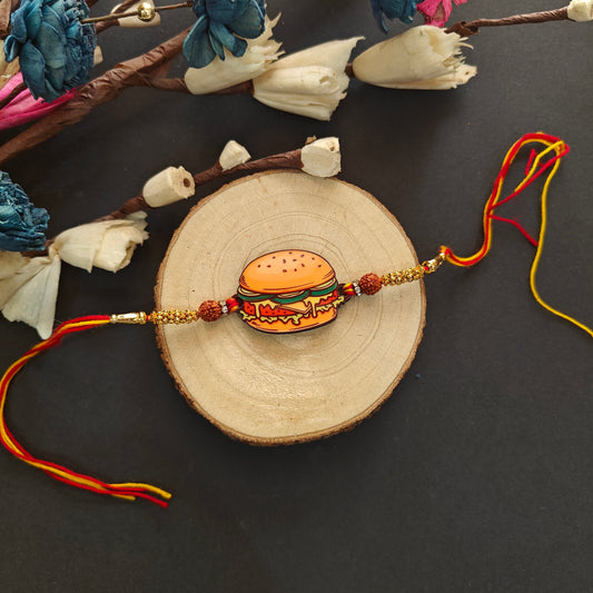 Indianvibez Burger Wooden Rakhi, Food Rakhi for Brother - Kids Rakhi - Swadesiicart
