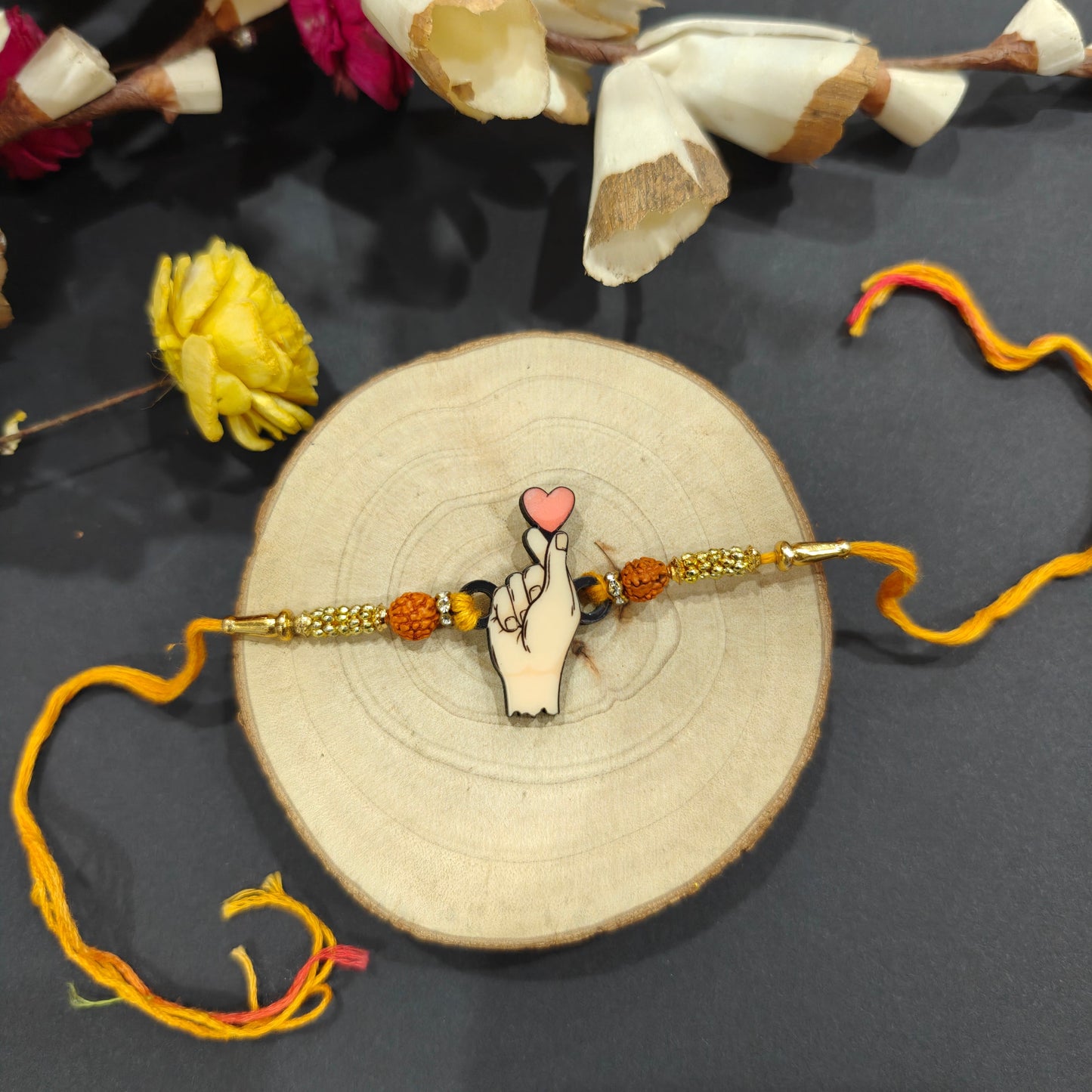 Indianvibez Korean Heart Wooden Rakhi, K-Pop Style Rakhi for Brother - Kids Rakhi - Swadesiicart