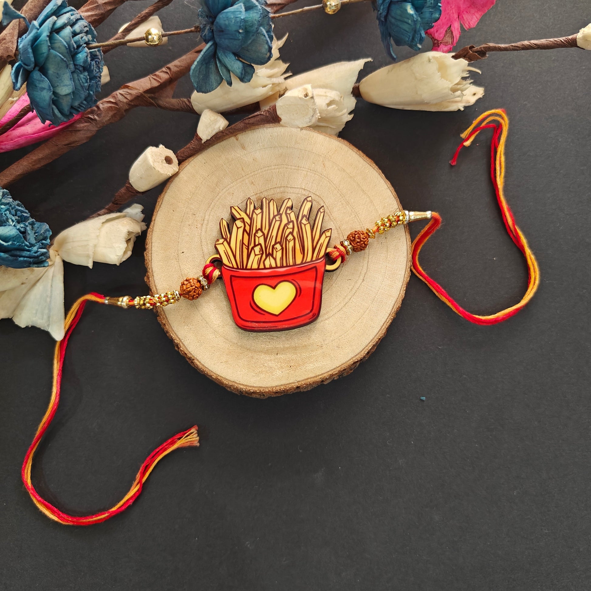 Indianvibez Fries Wooden Rakhi, Food Rakhi for Brother - Kids Rakhi - Swadesiicart