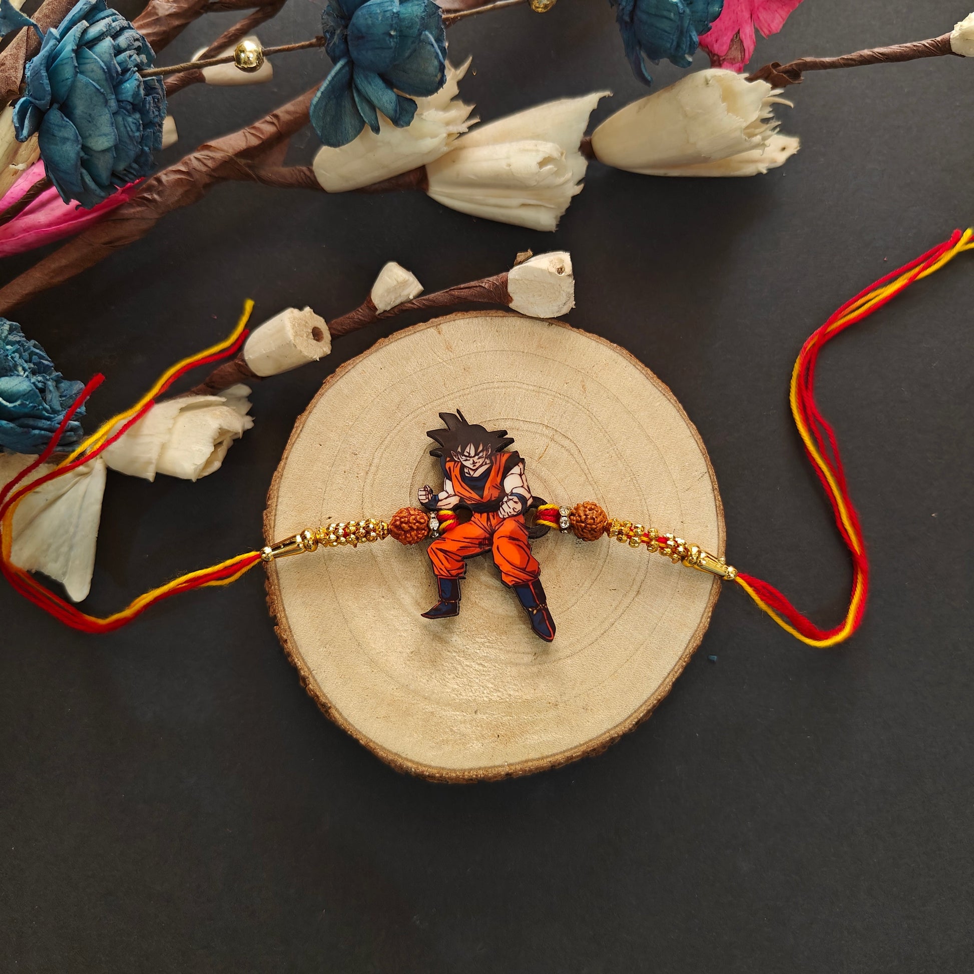 Indianvibez Goku Wooden Rakhi, Anime Rakhi for Brother India - Kids Rakhi - Swadesiicart