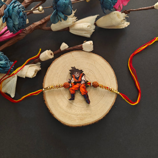 Indianvibez Goku Wooden Rakhi, Anime Rakhi for Brother India - Kids Rakhi - Swadesiicart