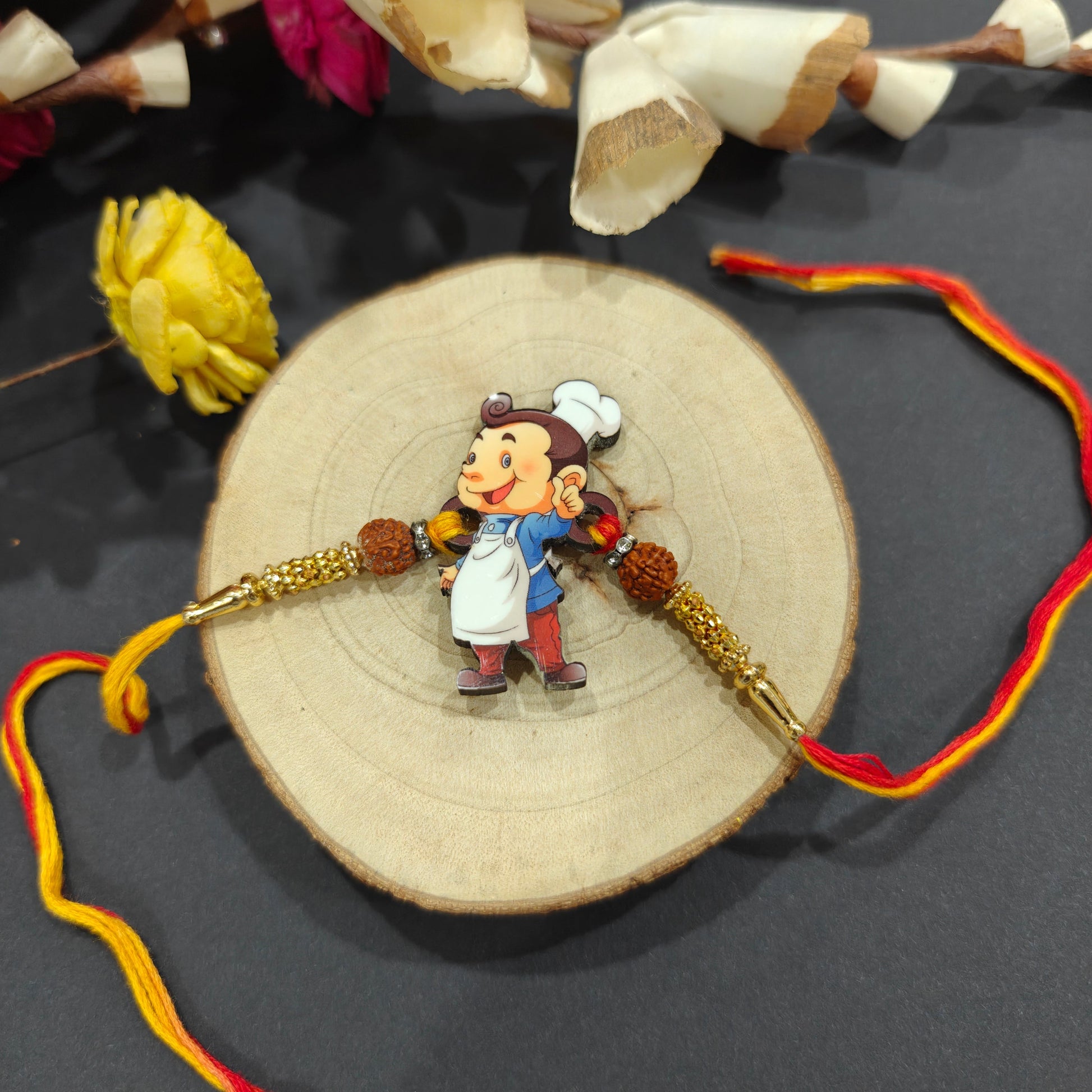 Indianvibez MasterChef Bhai Wooden Rakhi, Rudraksha Rakhi for Brother - Kids Rakhi - Swadesiicart