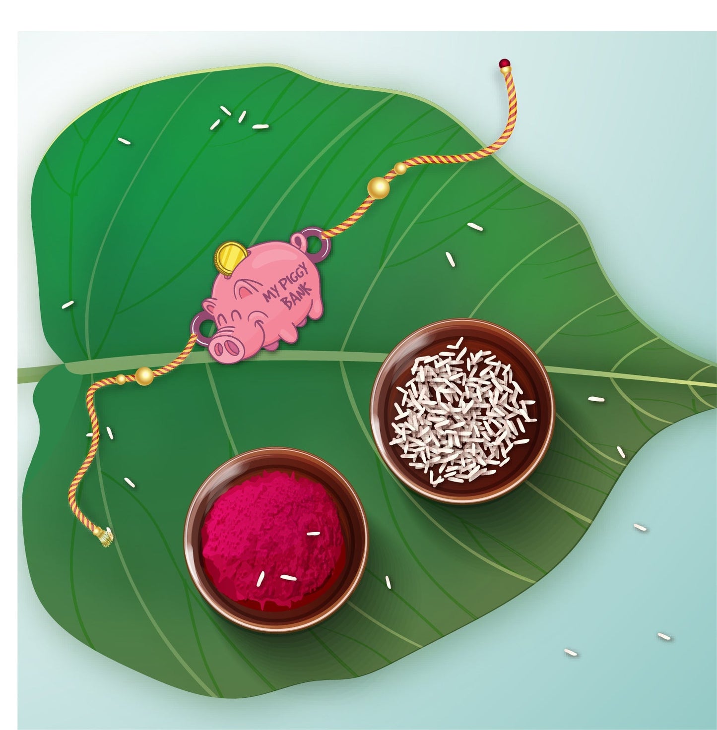 Indianvibez Piggy Bank Wooden Rakhi, Cute Rakhi for Brother - Kids Rakhi - Swadesiicart