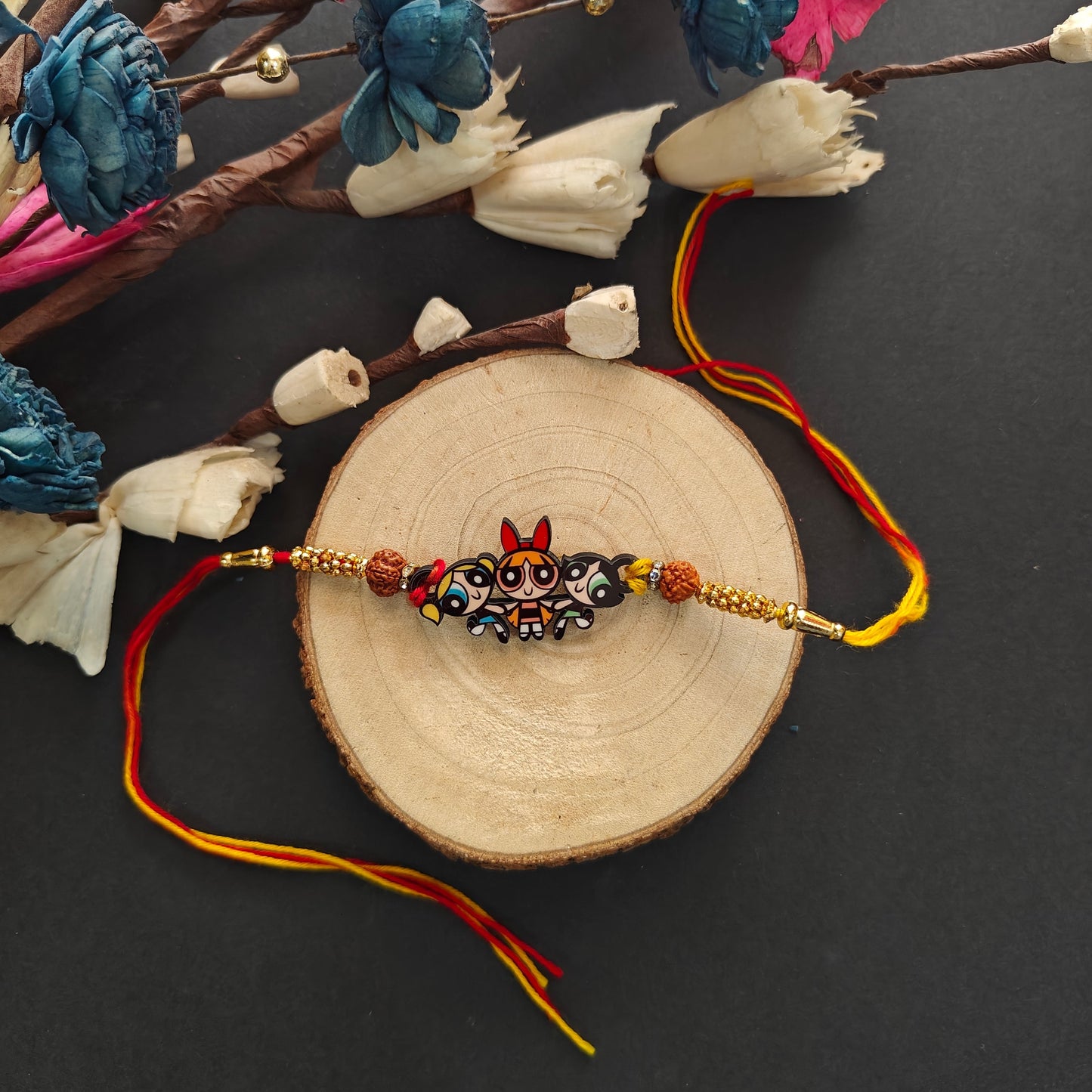 Indianvibez Powerpuff Girls Wooden Rakhi, Cute Rakhi Lumba for Sister, Bhabhi - Kids Rakhi - Swadesiicart