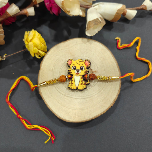 Indianvibez Cute Tiger Rakhi for Brother, Wooden Animal Rakhi - Kids Rakhi - Swadesiicart