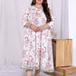 Miravan Women's Plus Size Pink Cotton Gota and Lace Border Birds and Leaf Floral Printed Anarkali Kurta - Swadesiicart