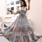 Blue Crepe Foil Printed Long Dress - Michan | Swadesiicart