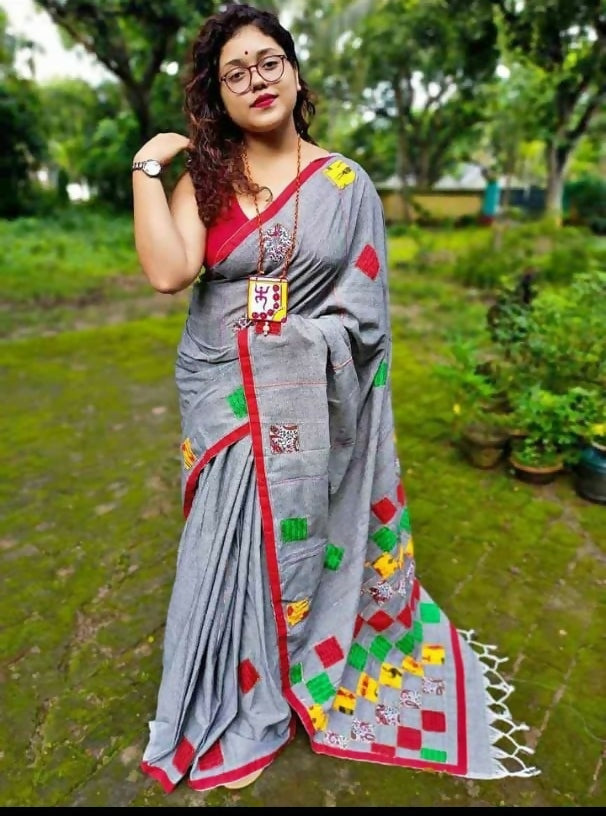 Exclusive Collection Multy Beautiful Cotton Applique Work Saree - Swadesiicart
