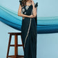 Green Silk Satin Sequence Work Ready to Wear Saree with stitched Blouse - Nirvana | Swadesiicart