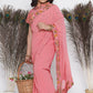 Little Bansi Floral Print Ready To Wear Saree And Floral Blouse - Coral | Swadesiicart