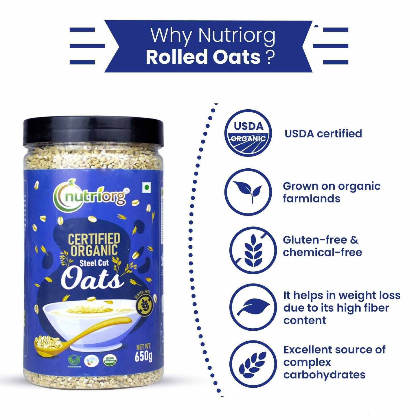 Nutriorg Certified Organic Steelcut Oats - Swadesiicart