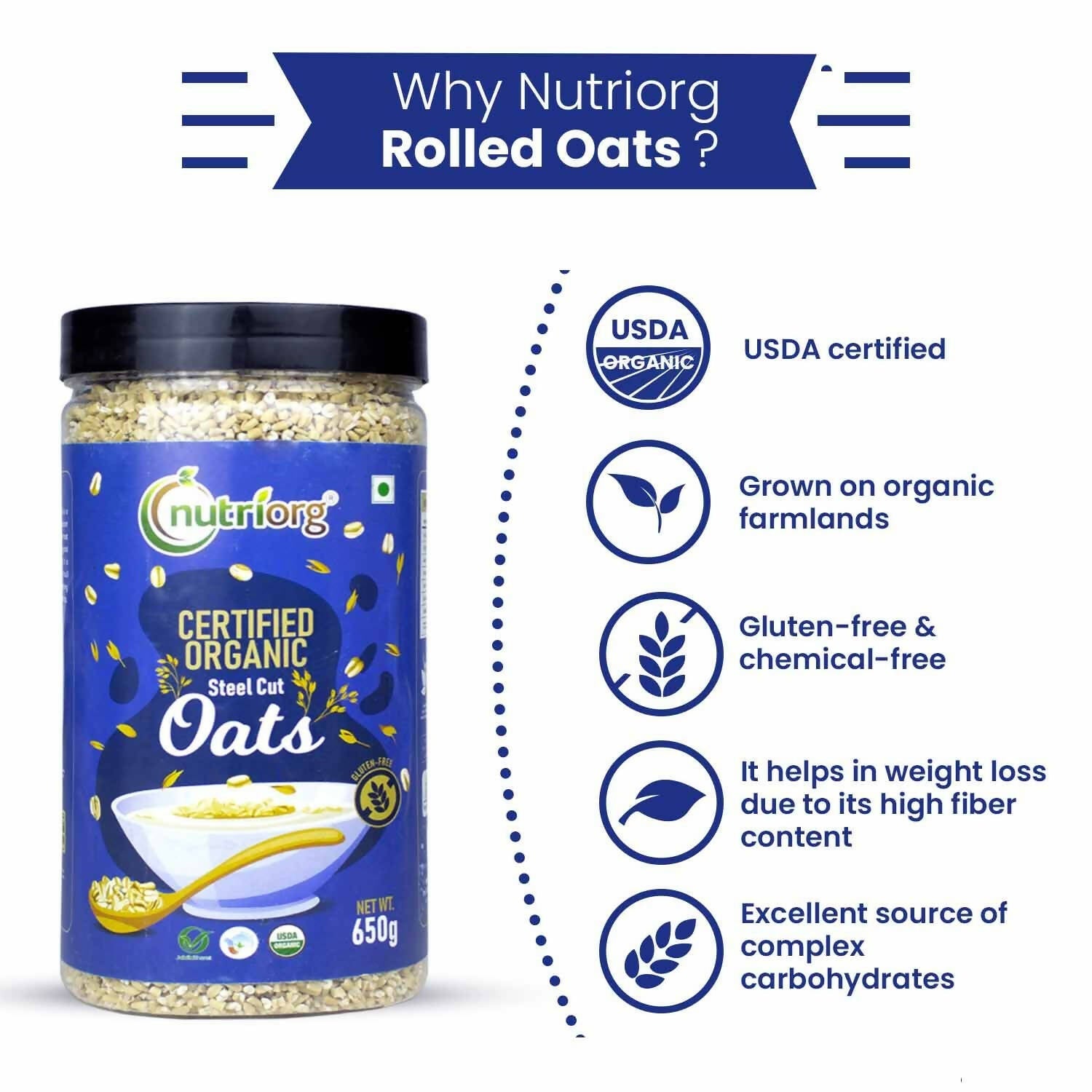 Nutriorg Certified Organic Steelcut Oats - Swadesiicart