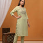 BulBul Pista Green Silk Kurta Set with Floral Embroidered Yoke - Swadesiicart