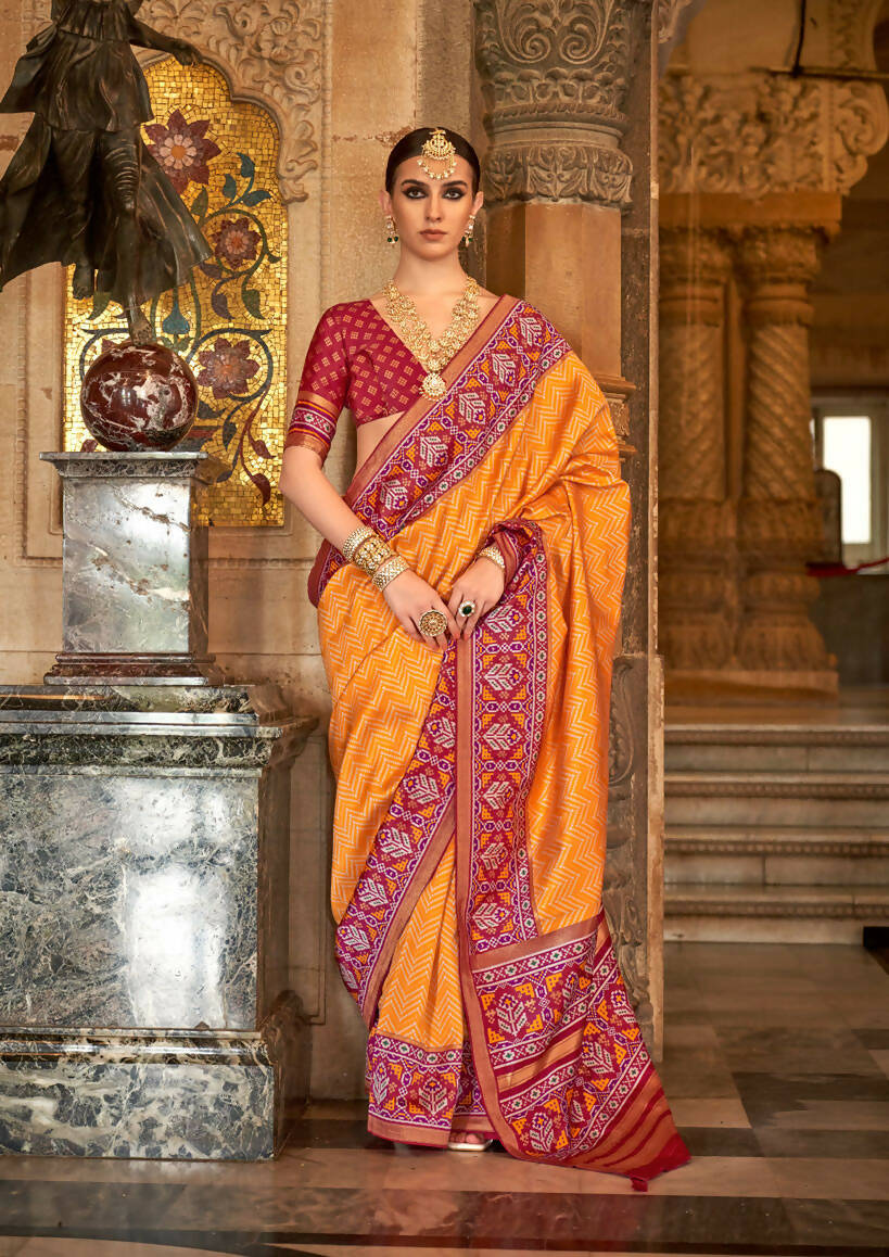 Orange Banarasi Weaving, Ultra Aqua Finish, Zari Work Banarasi Silk Saree - Rath Kunti - Swadesiicart