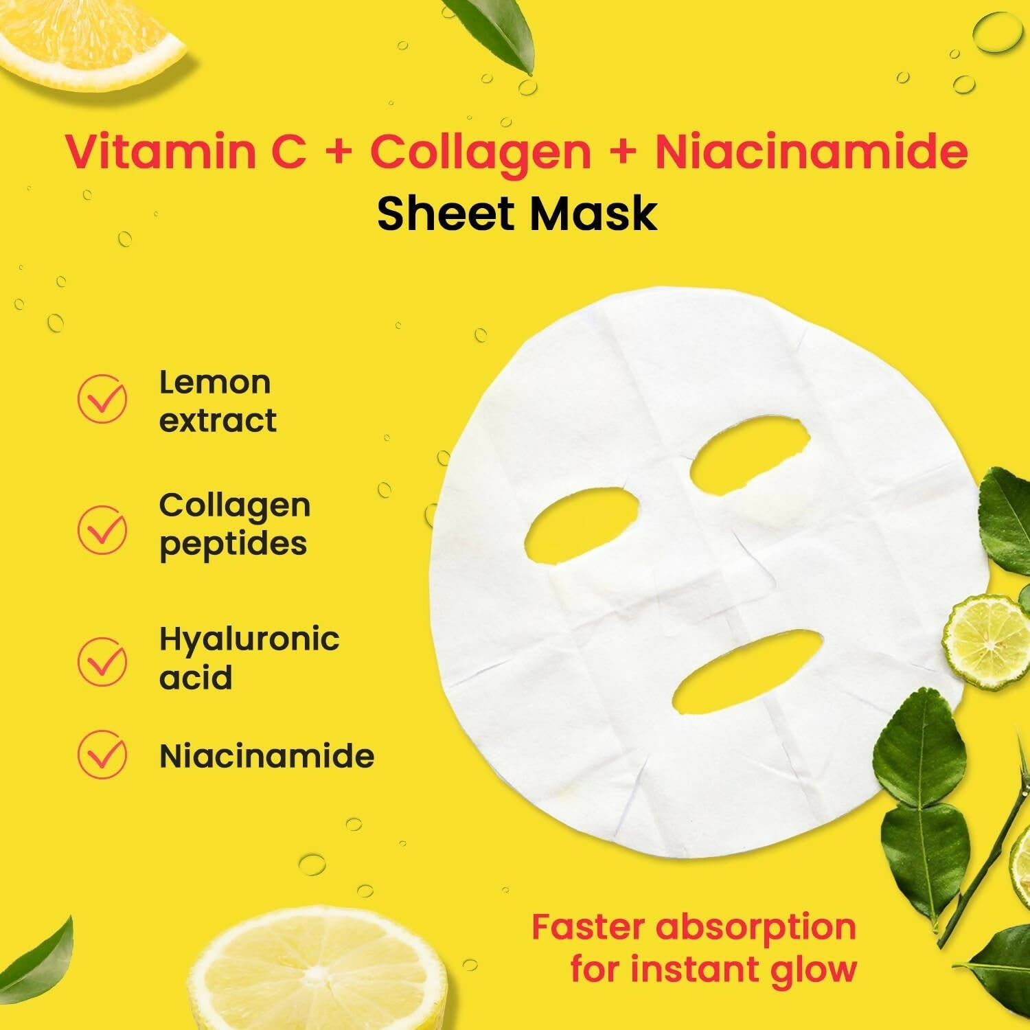 Chicnutrix Korean Illume Face Sheet Mask Infused With Lemon Essence Rich In Vitamin C Radiant and Glowing Skin, Korean Skincare - Swadesiicart