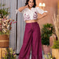 Juniper Women's Wine Thread Embroidered Cotton Shirt Crop Top & Pant Co-Ord Set With Buttons & Tie-ups - Swadesiicart