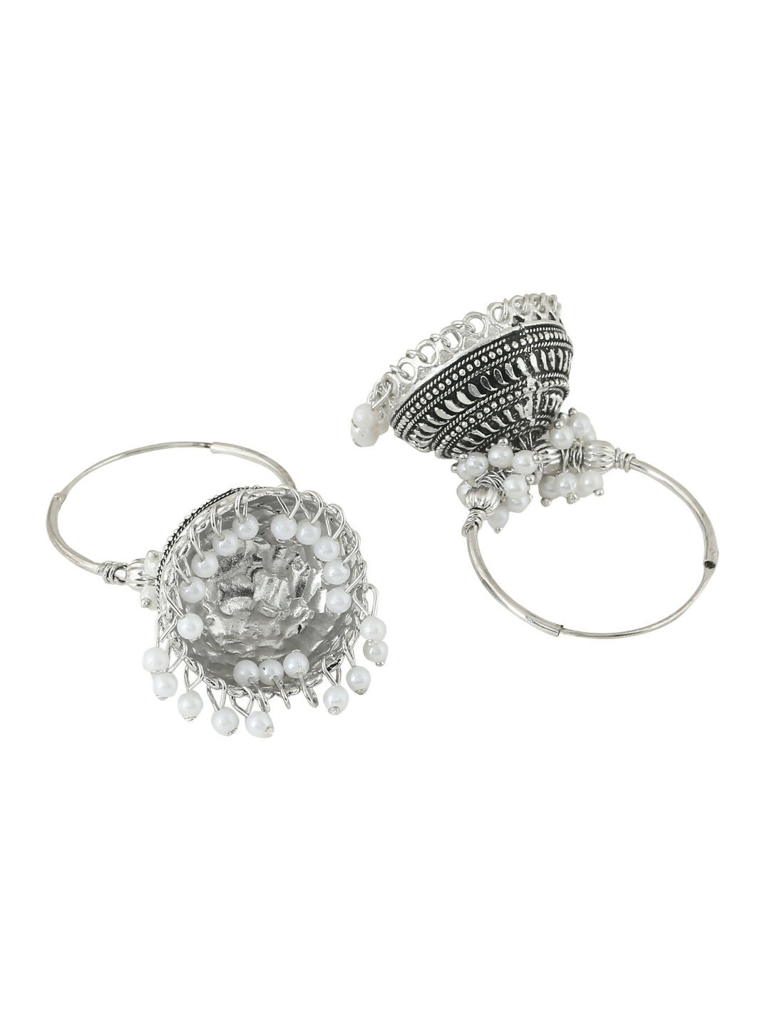 NVR Women's Silver Toned Dome Shaped Jhumkas Earrings | Swadesiicart