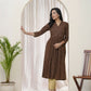Vaasva Brown Boonta Cotton Printed Gathered Kurti With Pant - Swadesiicart