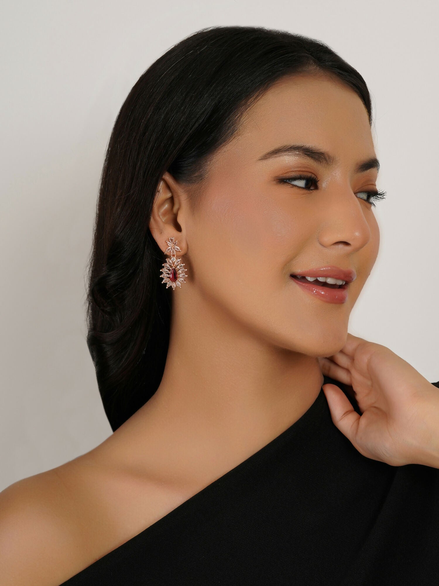 Long kundan earring (Red) - Ruby Raang - Swadesiicart