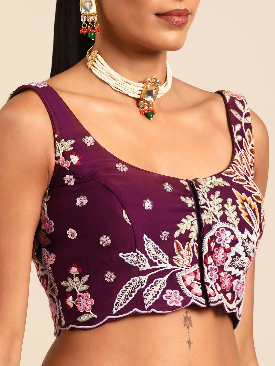 House of Panchhi Burgundy Georgette Sequins and thread embroidery Lehenga choli & Dupatta | Swadesiicart