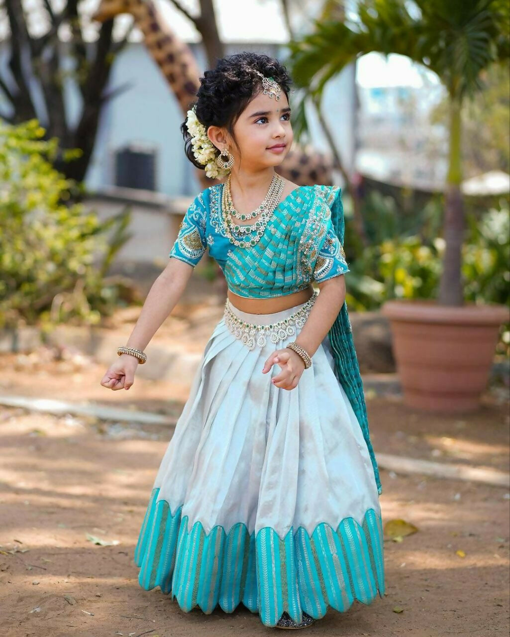Jyoti Fashion Classy Sky Blue Heavy Chenille Sequins Embroidered Kids Lehenga Choli Set | Swadesiicart