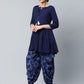 Ahalyaa Women Navy Blue Rayon Floral Empire Kurti with Dhoti Pants | Swadesiicart